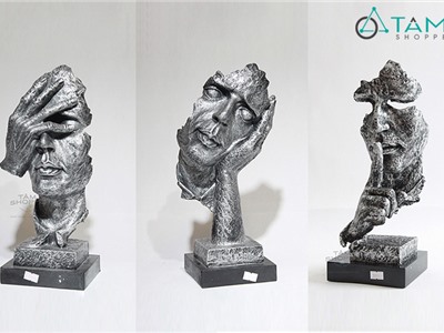 Tượng đầu người trang trí nghệ thuật Số 03 màu nhủ bạc